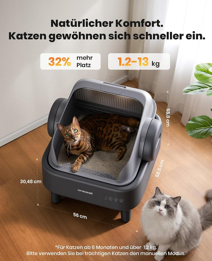 oneisall katzenklo selbstreinigend automatisch offen XXL grosse Katzen, katzenklo mit EaseClean™ Sys