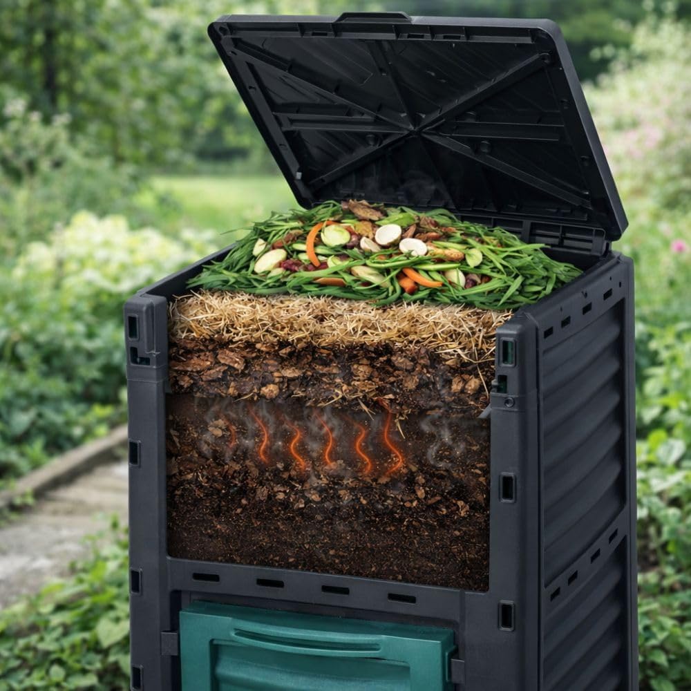 TERRE JARDIN - Gartenkomposter, 300 L - Kompostbehälter, 83 x 61 x 61 cm, aus Polypropylen - Premium