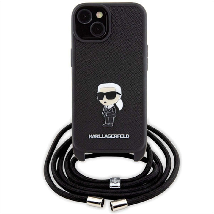 KARL LAGERFELD KLHCP15SSASKNPSK Hülle für iPhone 15 6.1" hardcase Schwarz Crossbody Saffiano Monogra
