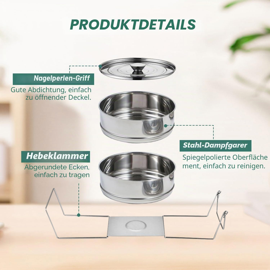 Stapelbares Edelstahl Dampfgarer Set, 20 cm Dämpfgeschirr mit Deckel Stapelbarer Dampftopf Kochgesch