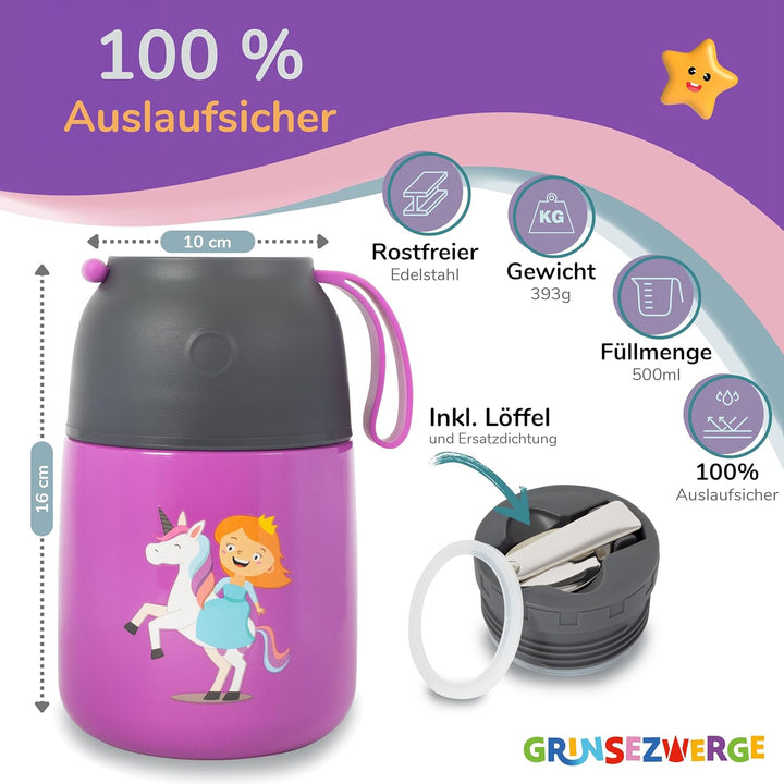 Kinder Thermobecher 500ml für Speisen und Getränke | Edelstahl Thermobehälter für Essen | Warmhalteb