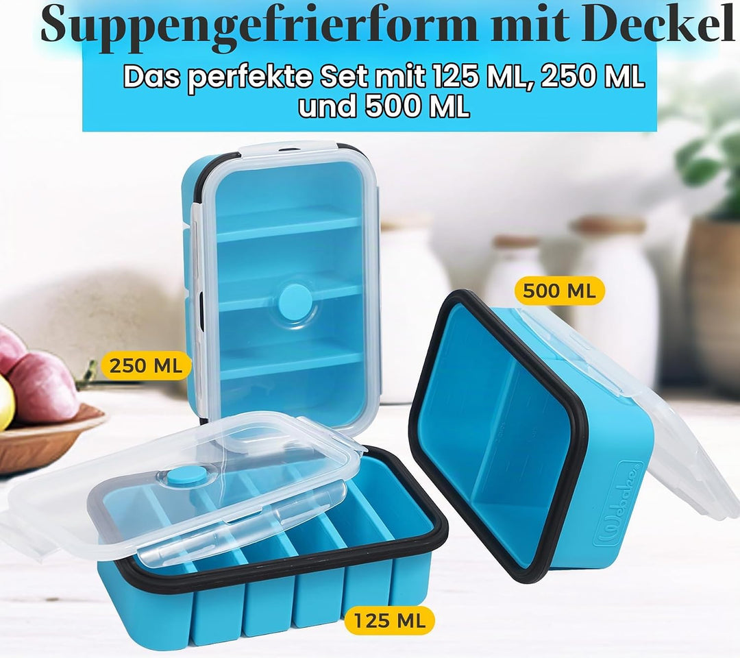 webake Suppen Einfrieren Behälter Silikon Gefrierform mit Deckel 3 Stück 125ml 250ml 500ml Gefrierbe