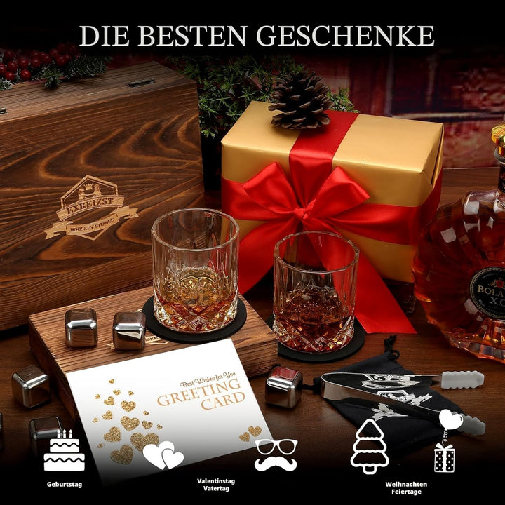 Whisky Stones Gift Set Whisky Glass Set 2 Stainless Steel Iced Whisky Cube-Scotch Bourbon Gift Box S