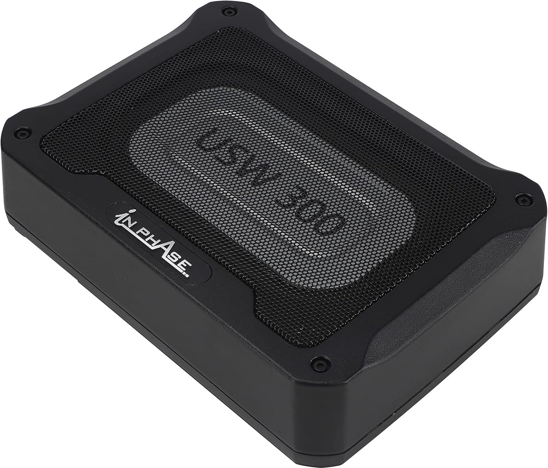 In Phase Car Audio USW300 300 W Ultraflaches, kompaktes aktives Subwoofersystem für den Untersitz, A