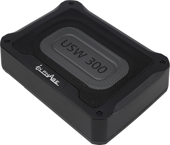 In Phase Car Audio USW300 300 W Ultraflaches, kompaktes aktives Subwoofersystem für den Untersitz, A