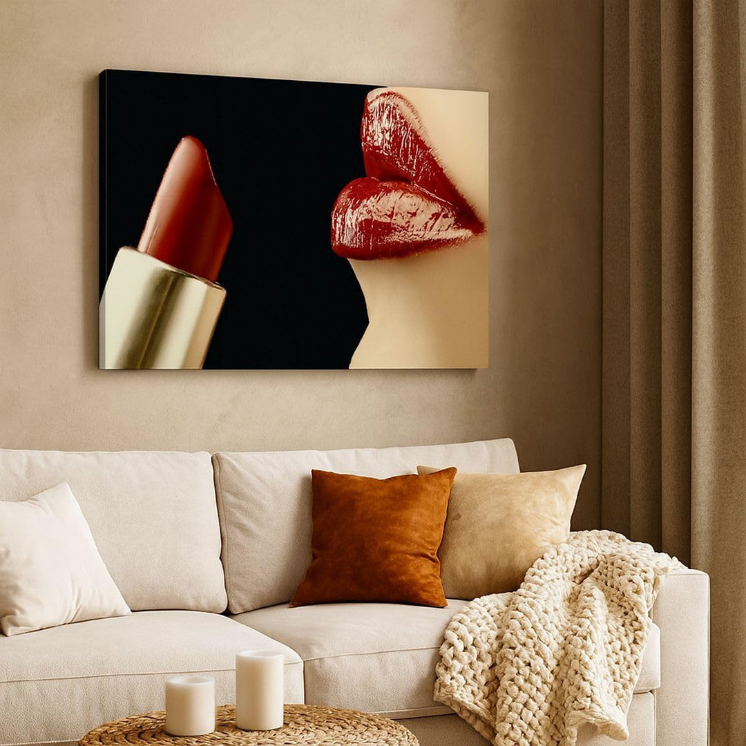 Bilder auf Leinwand Frau rote Lippen Lippenstift Gesicht Leinwandbild 70x50cm Wandbilder Dekoration