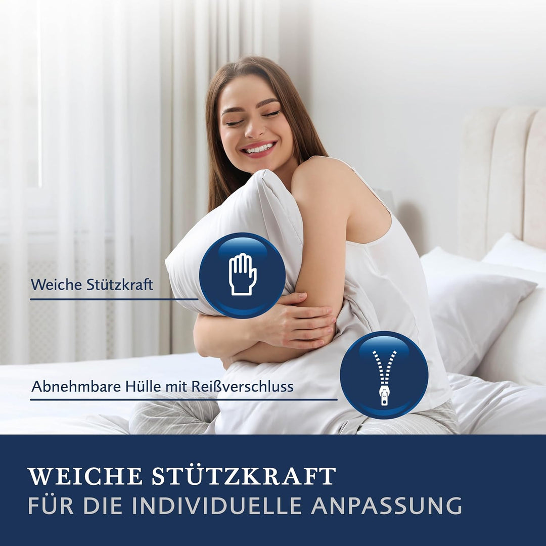 Billerbeck Faserkissen | Belair | 40 x 15 cm | Nackenrolle | atmungsaktiv | 100% Baumwolle | bis 60°