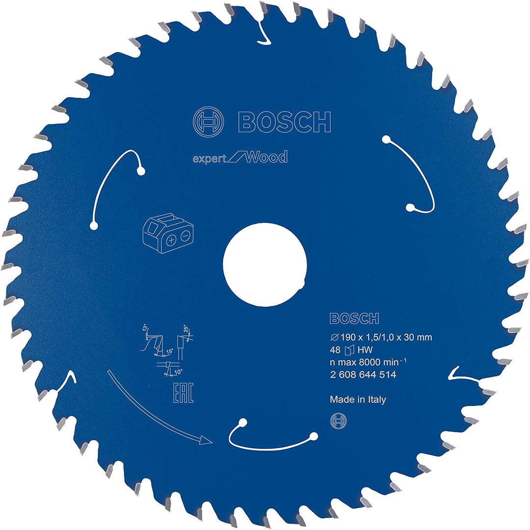 Bosch Accessories 1x Kreissägeblatt Expert for Wood (Holz, Sägeblatt Ø 190 x 30 x 1,5 mm, 48 Zähne,