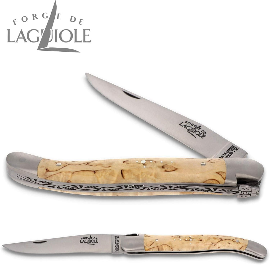 Forge de Laguiole Taschenmesser - 11 cm - Griffschalen Birkenholz - Klinge 9 cm und Backen matt - Ho
