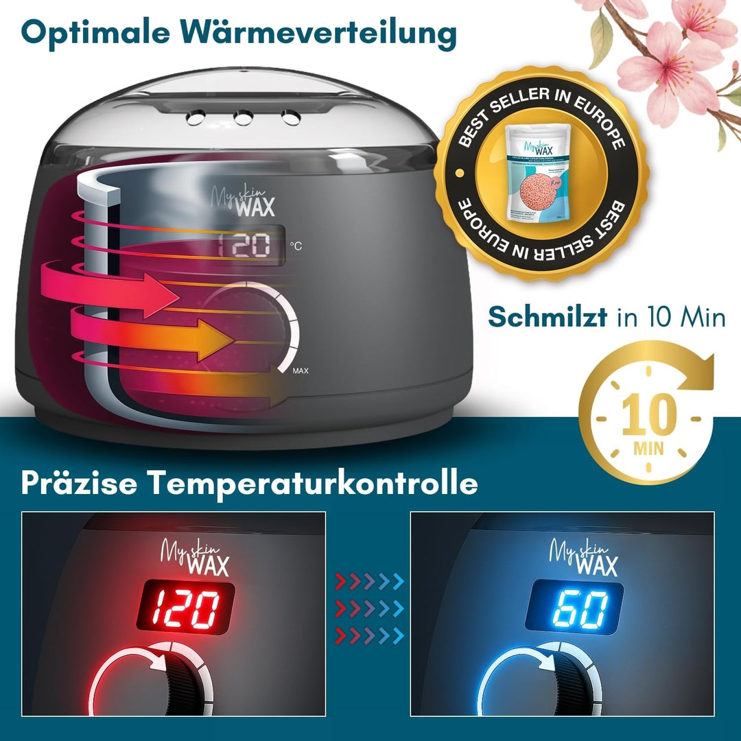 Wachswärmer professionell, Digitales Waxing Set mit Silikonschale, 400 g hypoallergenes Heisswachs: