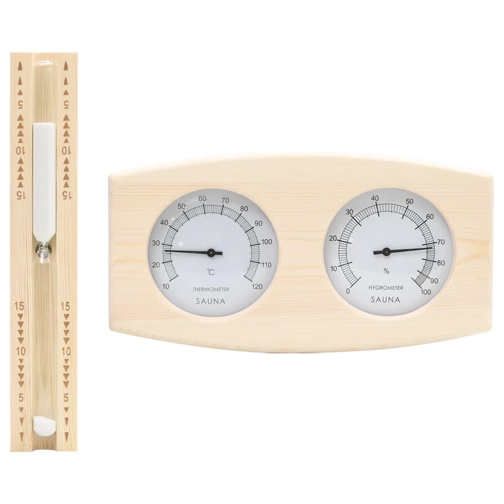 2-in-1 Sauna-Hygrothermograph und Sanduhr Set aus massivem Kiefernholz für Temperatur und Luftfeucht