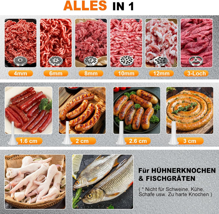 Anatole Fleischwolf Elektrisch Edelstahl Integral 1300W Profi Hackfleisch Maschine Multi Wurstmaschi