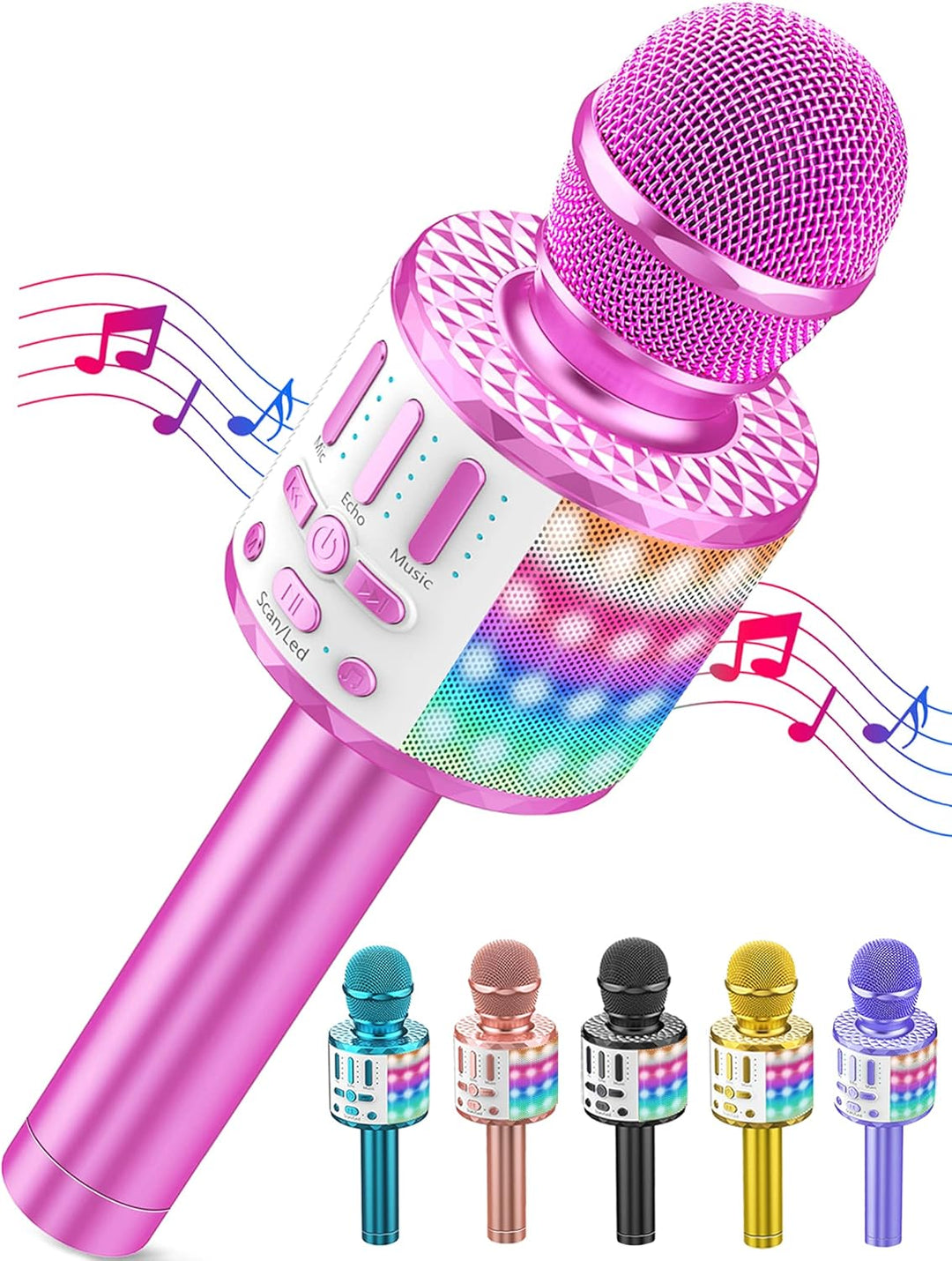 Karaoke Mikrofon, LED Drahtloses Bluetooth Mikrofon zum Singen mit Lautsprecher, Karaoke Spielzeug K