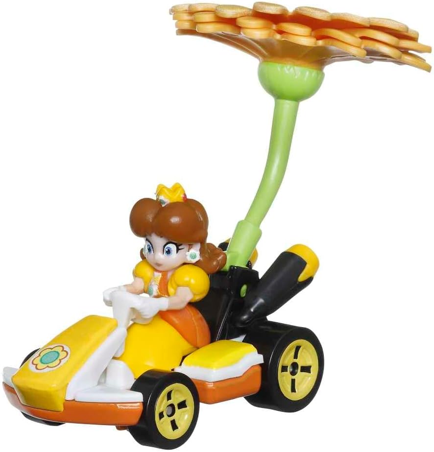 Hot Wheels Mario Kart Princess Dasiy Standard Kart mit Flower Glider Spielzeugfahrzeug für Kinder ab