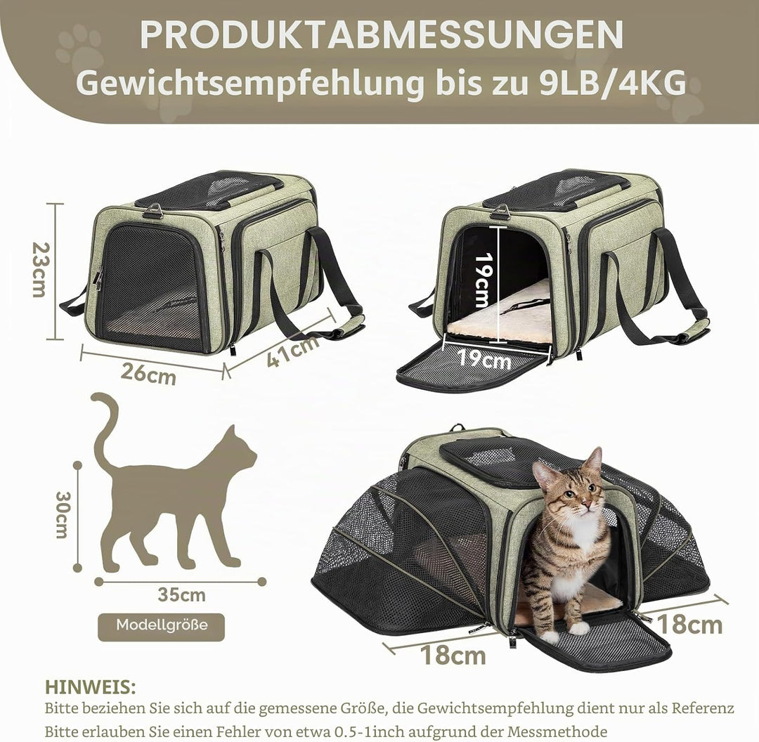 Petsfit Katzentragetasche, von Fluggesellschaften zugelassen, erweiterbare Haustier-Tragetasche, zwe