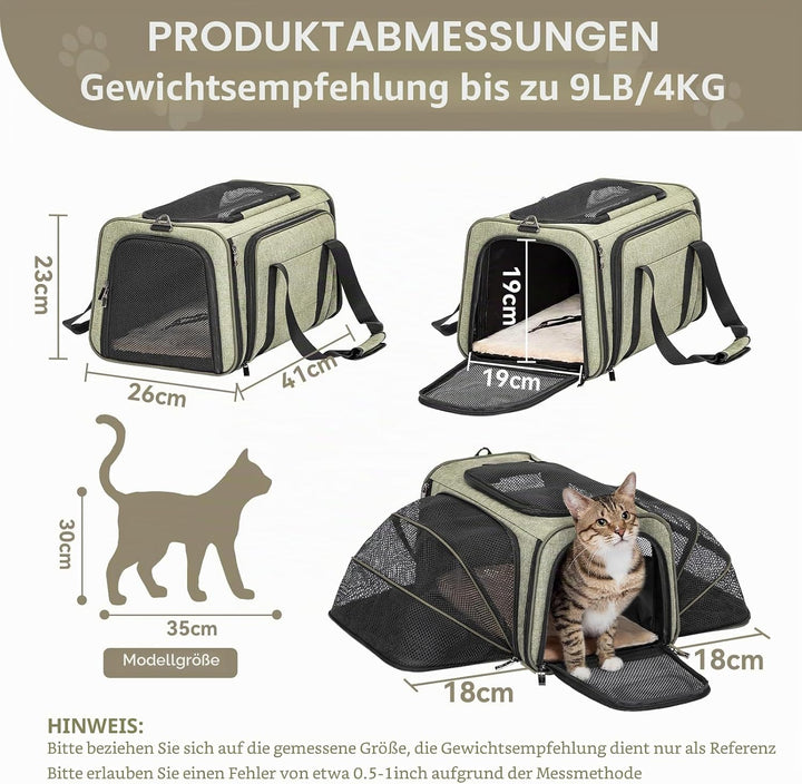Petsfit Katzentragetasche, von Fluggesellschaften zugelassen, erweiterbare Haustier-Tragetasche, zwe