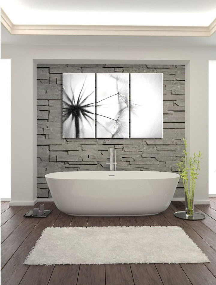 Pixxprint Pusteblumen Kohle Effekt 3-Teiler Leinwandbild 120x80 Bild auf Leinwand