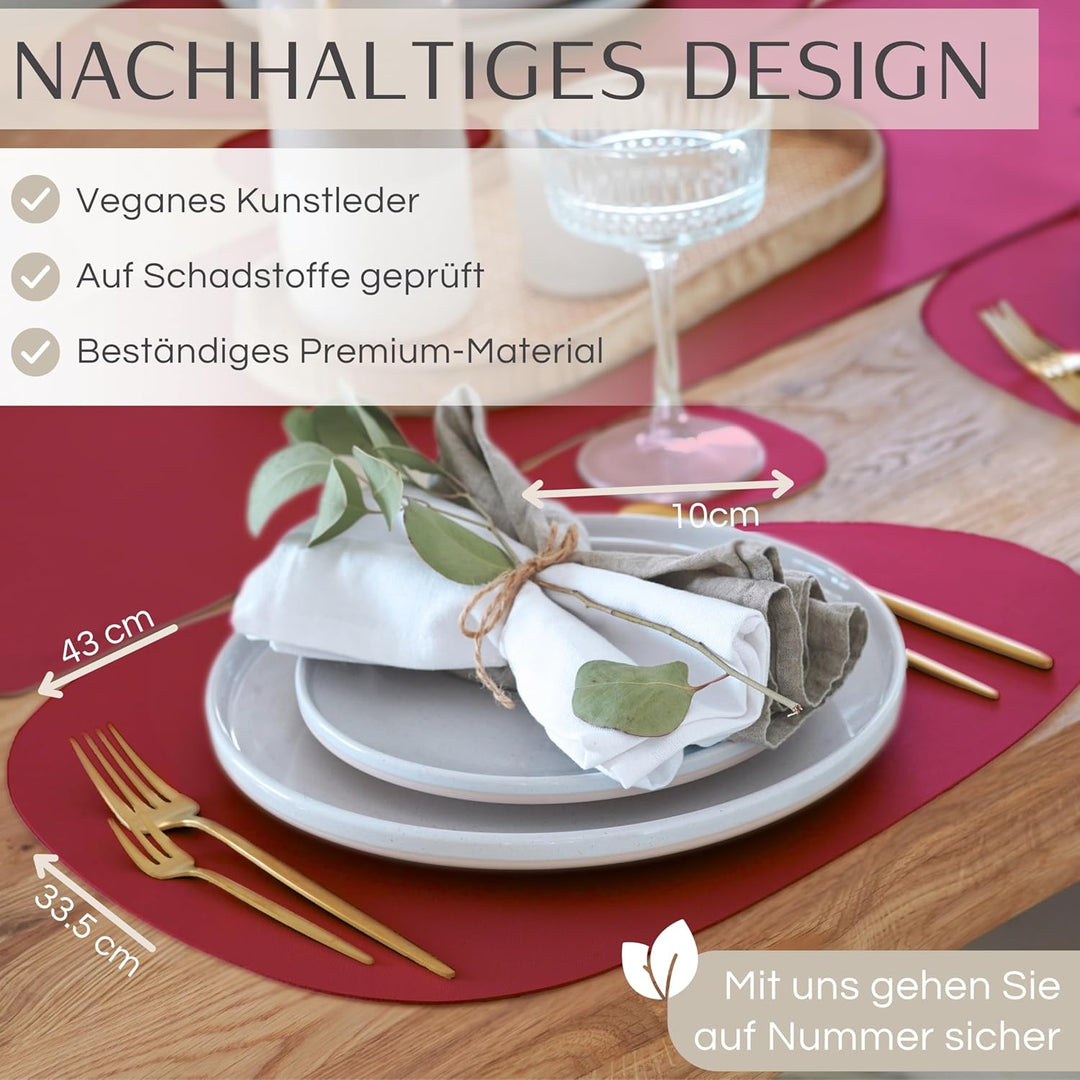 Mahewa® 6er Set Premium Tischset aus Leder-Imitat - Kunstleder Platzset abwaschbar und wasserdicht -