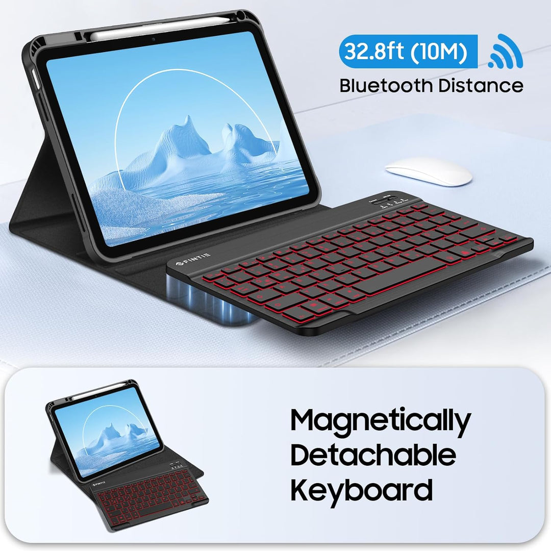 Fintie Tastatur Hülle für iPad 10. Generation 2022 (10.9 Zoll), Keyboard Case mit 7-farbig Beleuchte