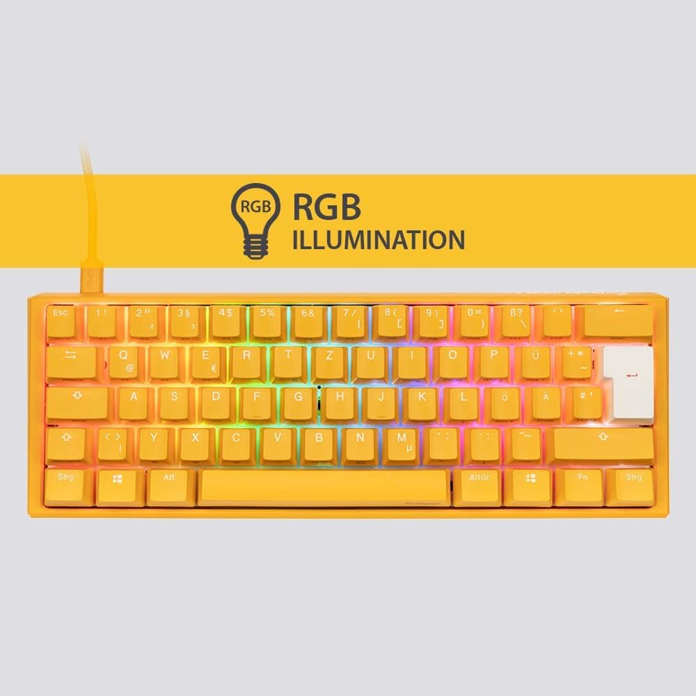 Ducky One 3 Yellow - Mechanische Gaming Tastatur Deutsches Layout im Mini-Format (60% Keyboard) mit