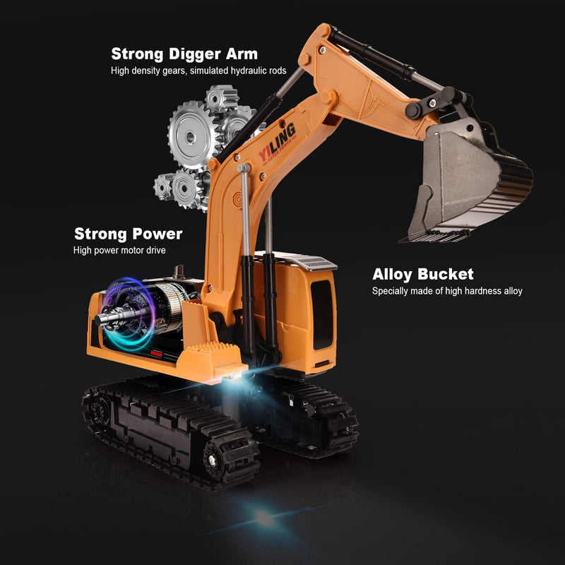 Hodlvant Bagger Ferngesteuert, Elektrischer RC Bagger mit Licht und Sound, 6 Kanal RC Bagger mit Akk