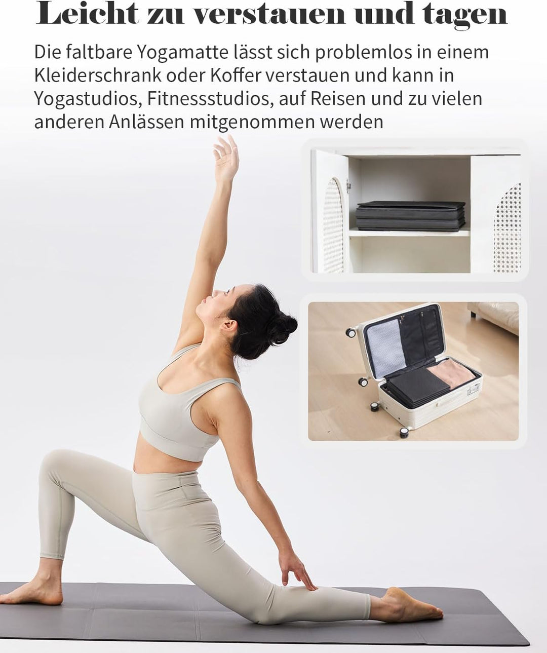 Faltbare Yogamatte TPE+PU Doppelseitige Tragbare Reisematte | Klappbar, Rutschfeste, Tragbare, für S