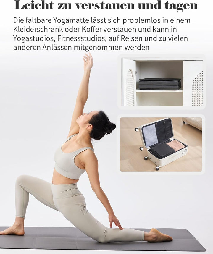 Faltbare Yogamatte TPE+PU Doppelseitige Tragbare Reisematte | Klappbar, Rutschfeste, Tragbare, für S