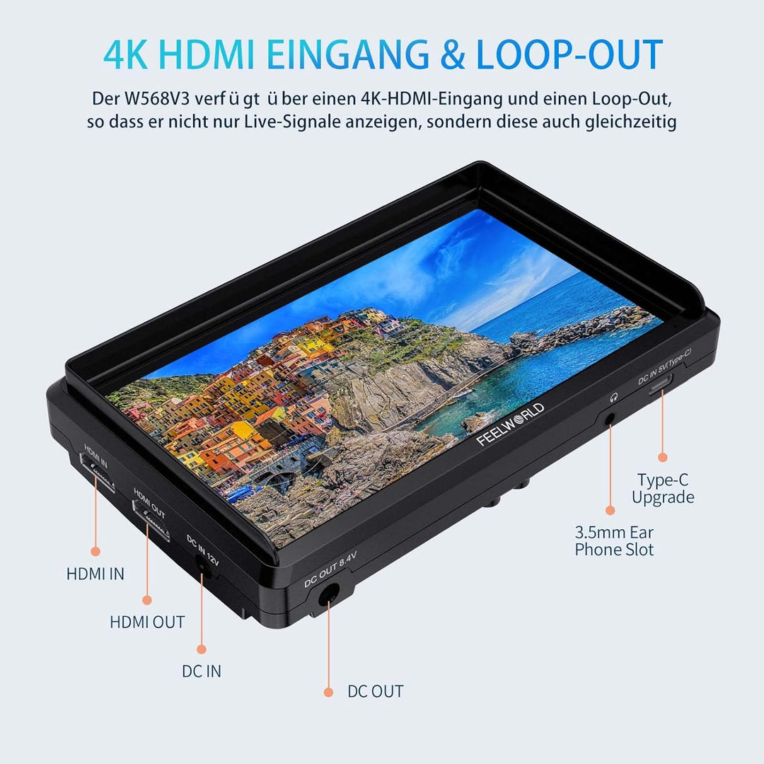 FEELWORLD FW568V3 DSLR Field Monitor 6 Zoll 3D LUT Waveform Vector Scope 1920x1152 4K HDMI Bildschir
