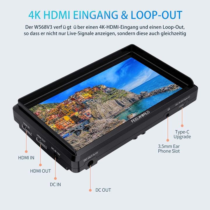 FEELWORLD FW568V3 DSLR Field Monitor 6 Zoll 3D LUT Waveform Vector Scope 1920x1152 4K HDMI Bildschir
