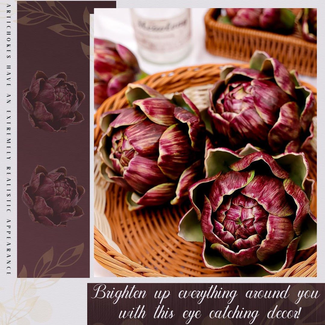 Meiwlong 3Pcs Künstliche Gross Rot Gemüse Artischocke Blumit Gefälscht Realistisch Blumen Strauss Ha