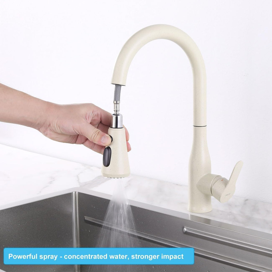 ONECE Küchenarmatur Granit mit Ausziehbar Brause, Wasserhahn Küche mit 3 Strahlarten, 360° Drehbare