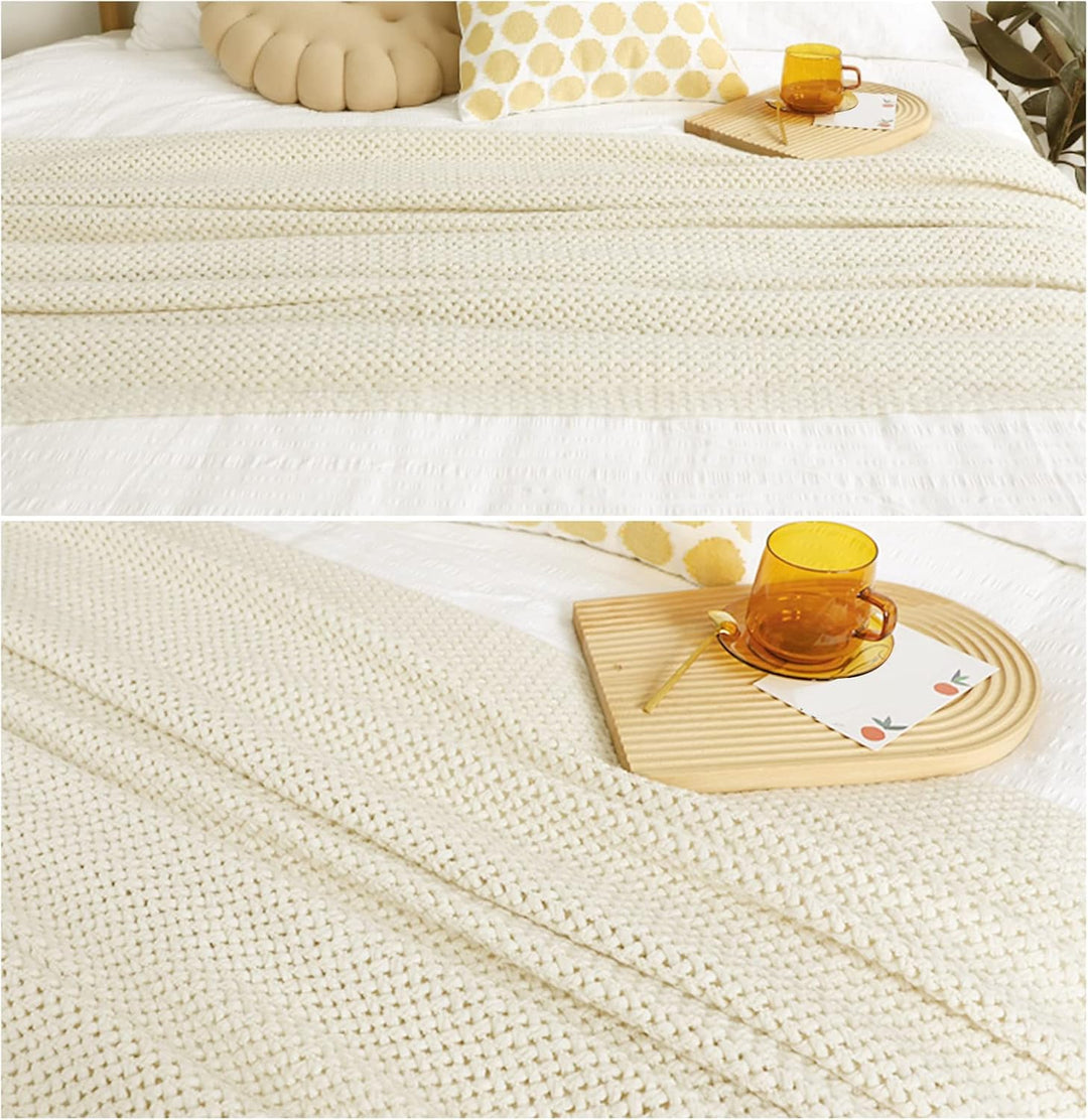 LumiSyne Strickdecke Mit Quaste Atmungsaktiv Zellulare Decke Nordisch Stil Weich Kuscheldecke Überwu