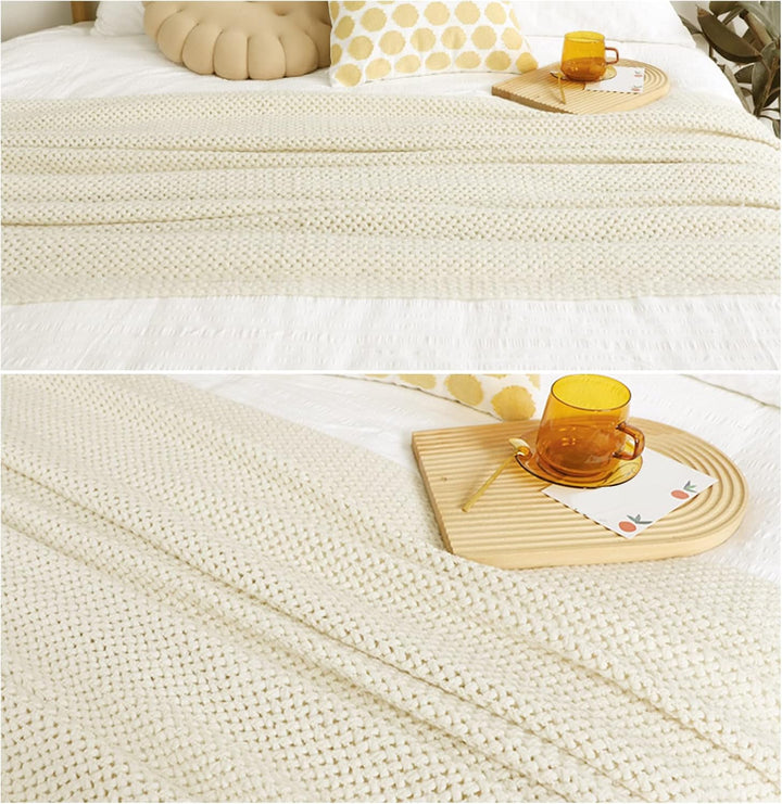 LumiSyne Strickdecke Mit Quaste Atmungsaktiv Zellulare Decke Nordisch Stil Weich Kuscheldecke Überwu