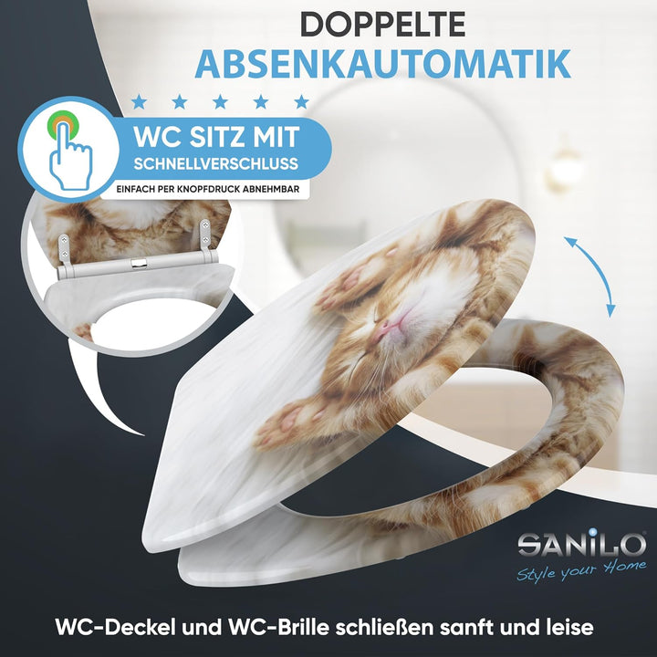 Sanilo WC Sitz mit Absenkautomatik, hochwertiger Toilettendeckel, einfache Montage, stabile Scharnie