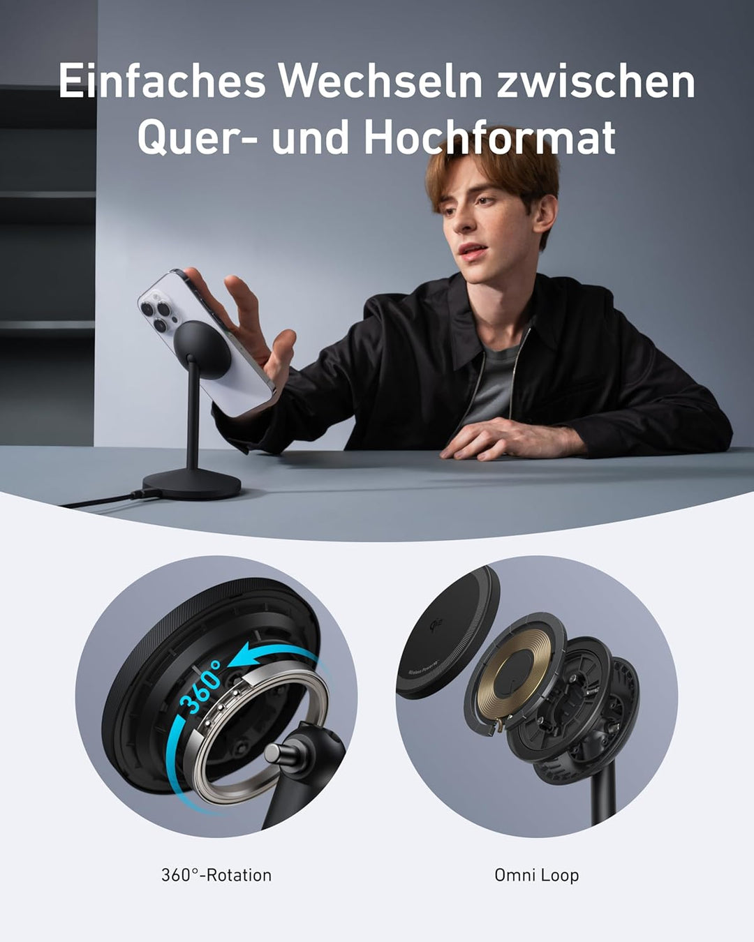 Anker MagGo kabellose Ladestation, 15W Qi2 für MagSafe, Ständer mit USB-C Kabel, Magnetisches Ladege