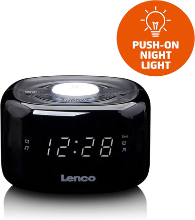 Lenco CR-12 Uhrenradio - Wecker mit Nachtlicht-Funktion - Easy Snooze - Sleep-Timer - Zwei Weckzeite