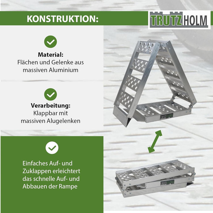 TRUTZHOLM 2 x Auffahrrampe 2-Fach klappbar 198cm Traglast 680 kg Alu geriffelt/gelocht grau Rampe Ve