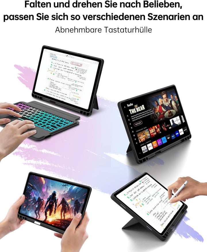 ROOFEI 11" Galaxy Tab A11+ Plus/A9+ Plus Hülle mit Tastatur QWERTZ - Abnehmbare Tastatur mit Touchpa