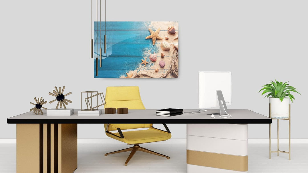 ALLboards Glas Magnettafel MUSCHELN BLAUES HOLZ SAND SEIL 90x60cm Glasbild Memoboard aus Glas Glasta