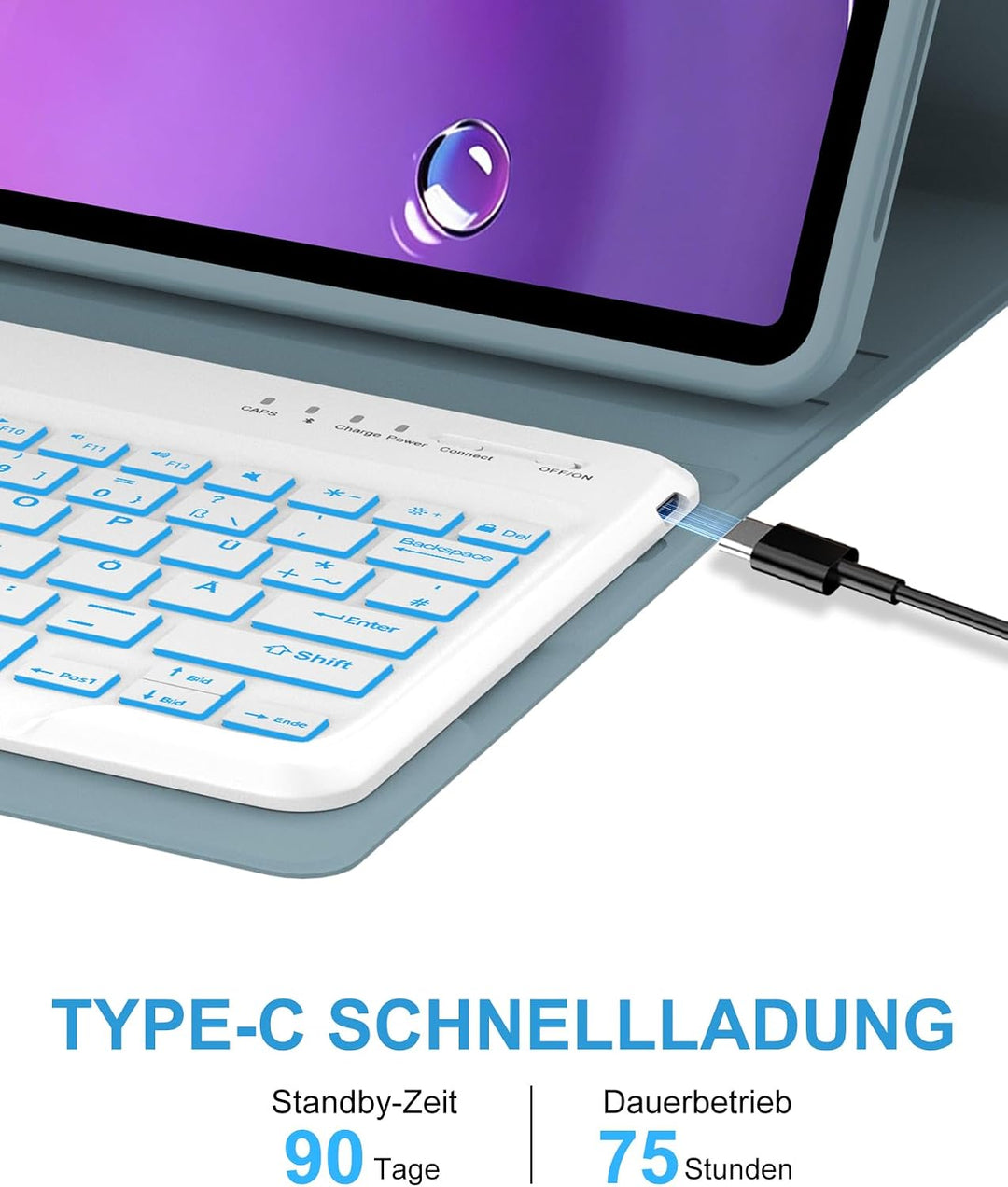 Für Idea Tab Pro Gen 2 13" Tastaturhülle mit Beleuchtung QWERTZ | Für Lenovo Idea Tab Pro Gen 2 Tast