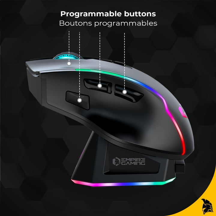 EMPIRE GAMING RF908 – kabellose Maus, wiederaufladbar, magnetische Ladestation, RGB – 10.000 dpi, 8