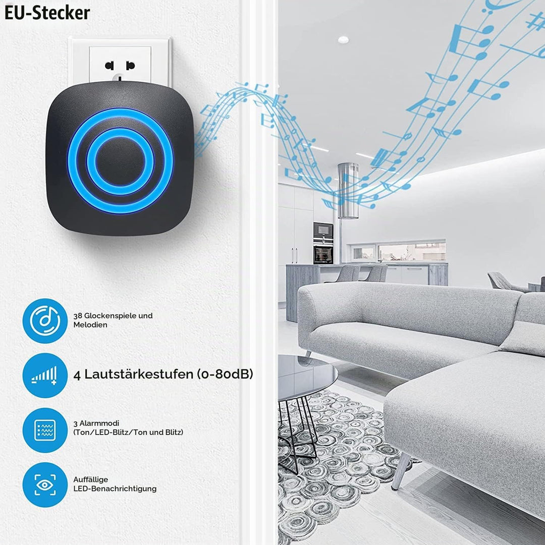 Bewegungsmelder Durchgangsmelder Alarm Katzenklingel Funkalarmanlage Set mit Plug-in-Empfänger und P