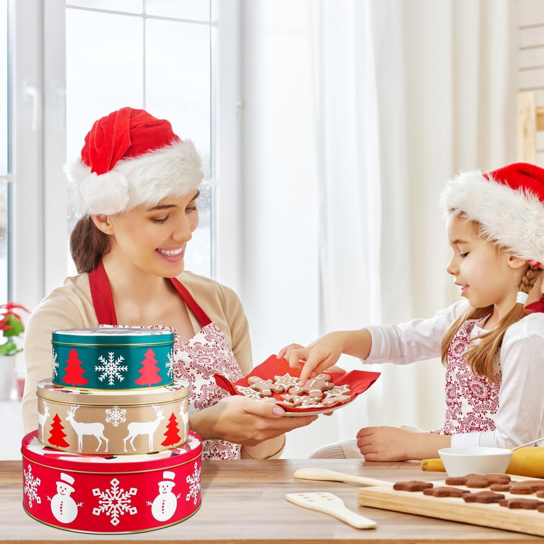HEMOTON Weihnachtskeksdosen Set aus Metall, Rund Keksdosen mit Deckel für Weihnachten, Plätzchendose