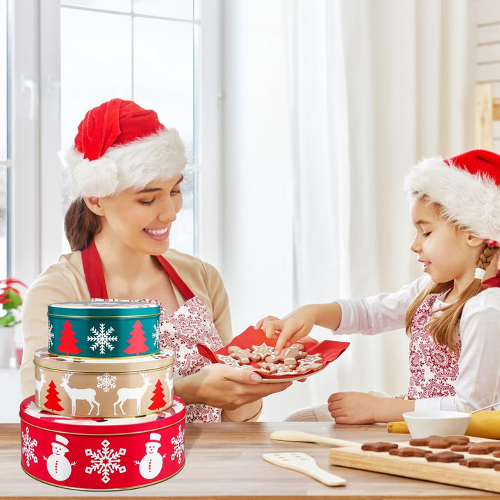 HEMOTON Weihnachtskeksdosen Set aus Metall, Rund Keksdosen mit Deckel für Weihnachten, Plätzchendose