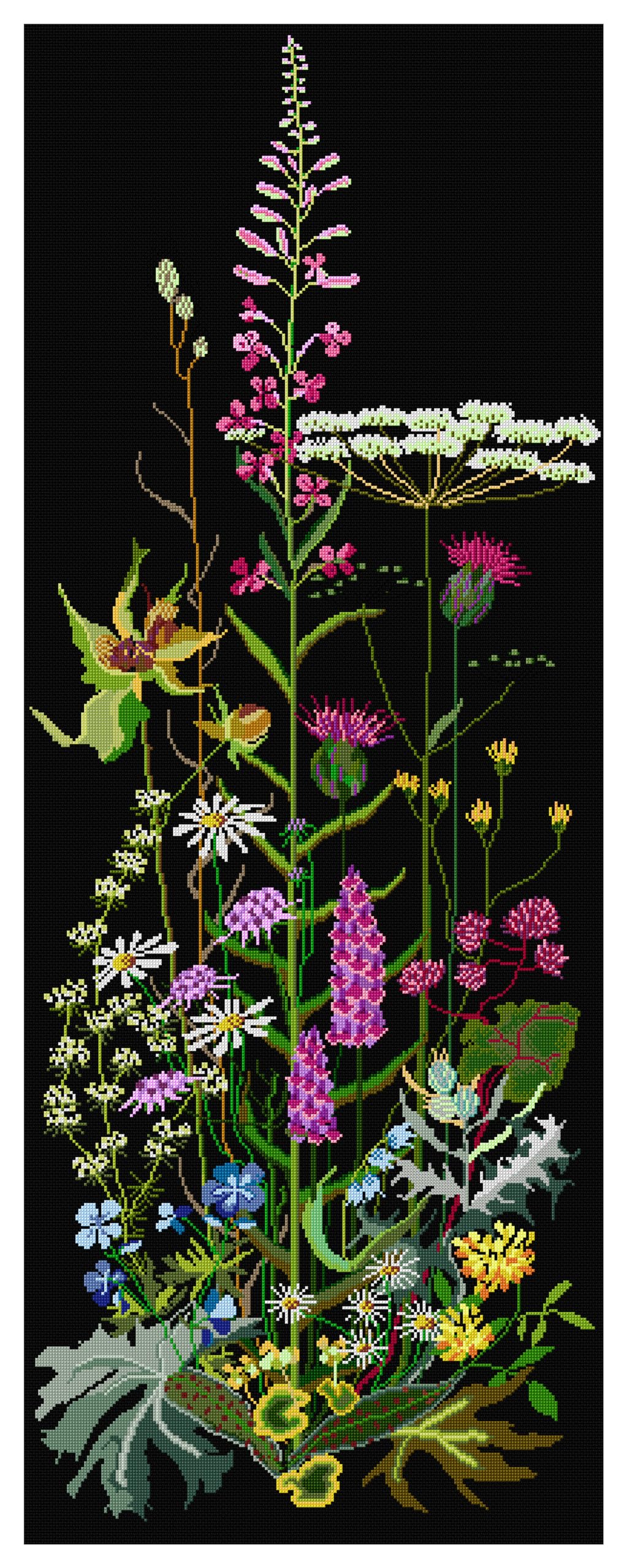 Thea Gouverneur - Kreuzstich-Set - Wildblumen - Aida Schwarz - 18 Count - Für Erwachsene - 821.05 82