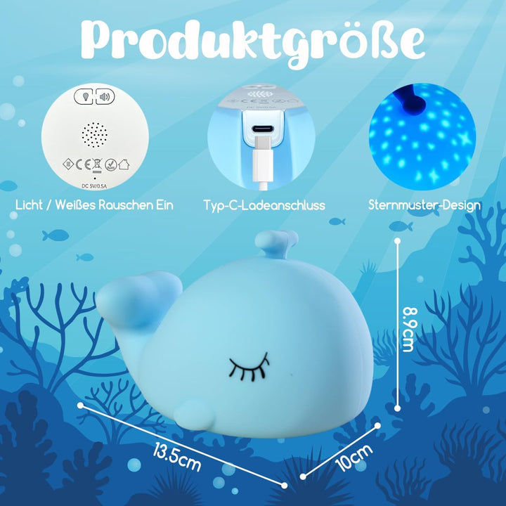 Nachtlicht Kinder mit Weissem Rauschen, Stilllicht Dimmbar Wal Lampe für Baby Kinderzimmer, Wiederau