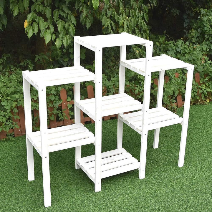 Melko Blumentreppe Pflanzentreppe mehrstöckig 97 x 31 x 87 cm Holzregal Weiss Blumenregal Pflanzrega