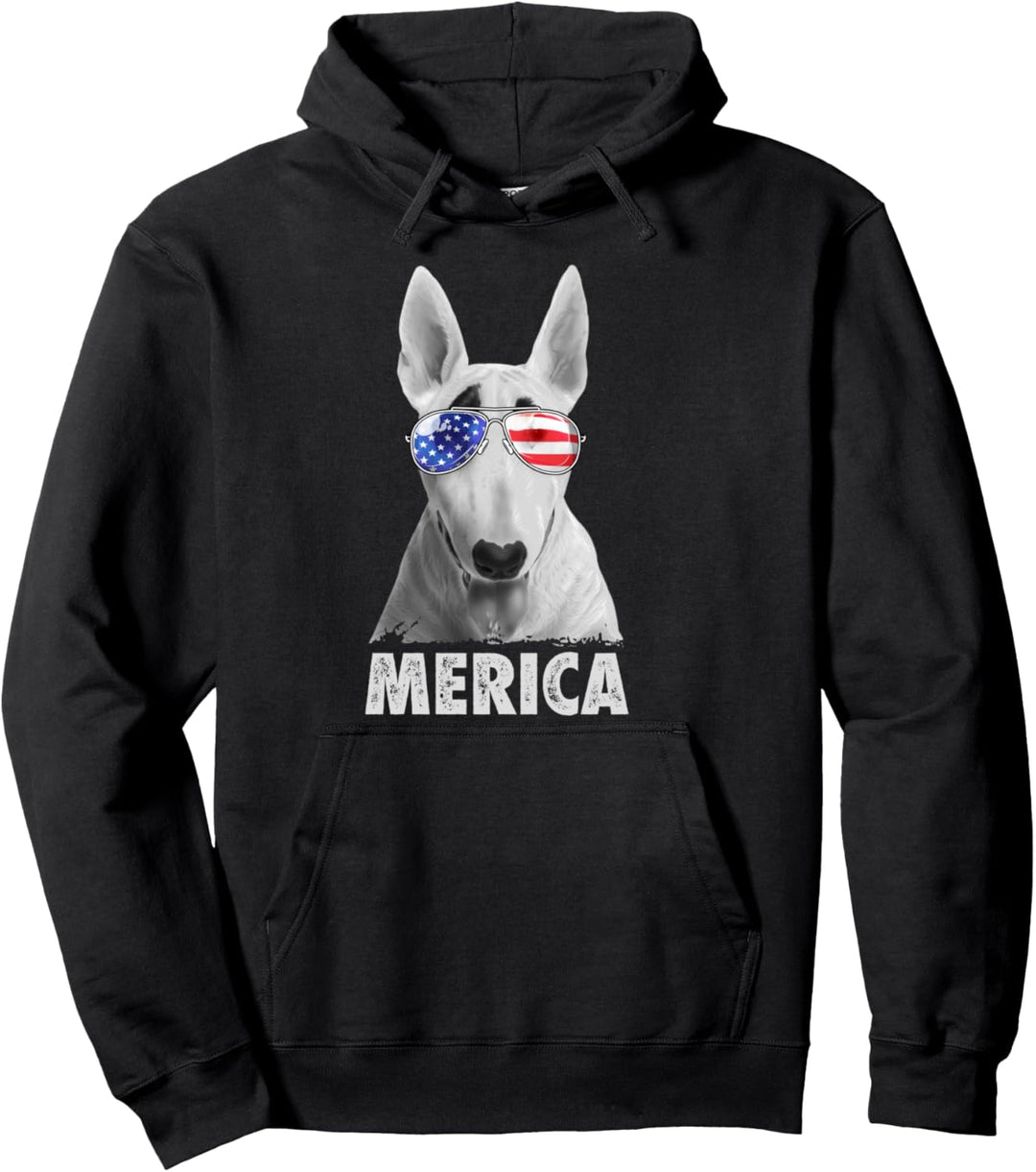 Bull Terrier 4th of July Merica Men American Flag Sunglasses Pullover Hoodie