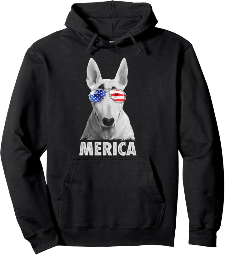 Bull Terrier 4th of July Merica Men American Flag Sunglasses Pullover Hoodie