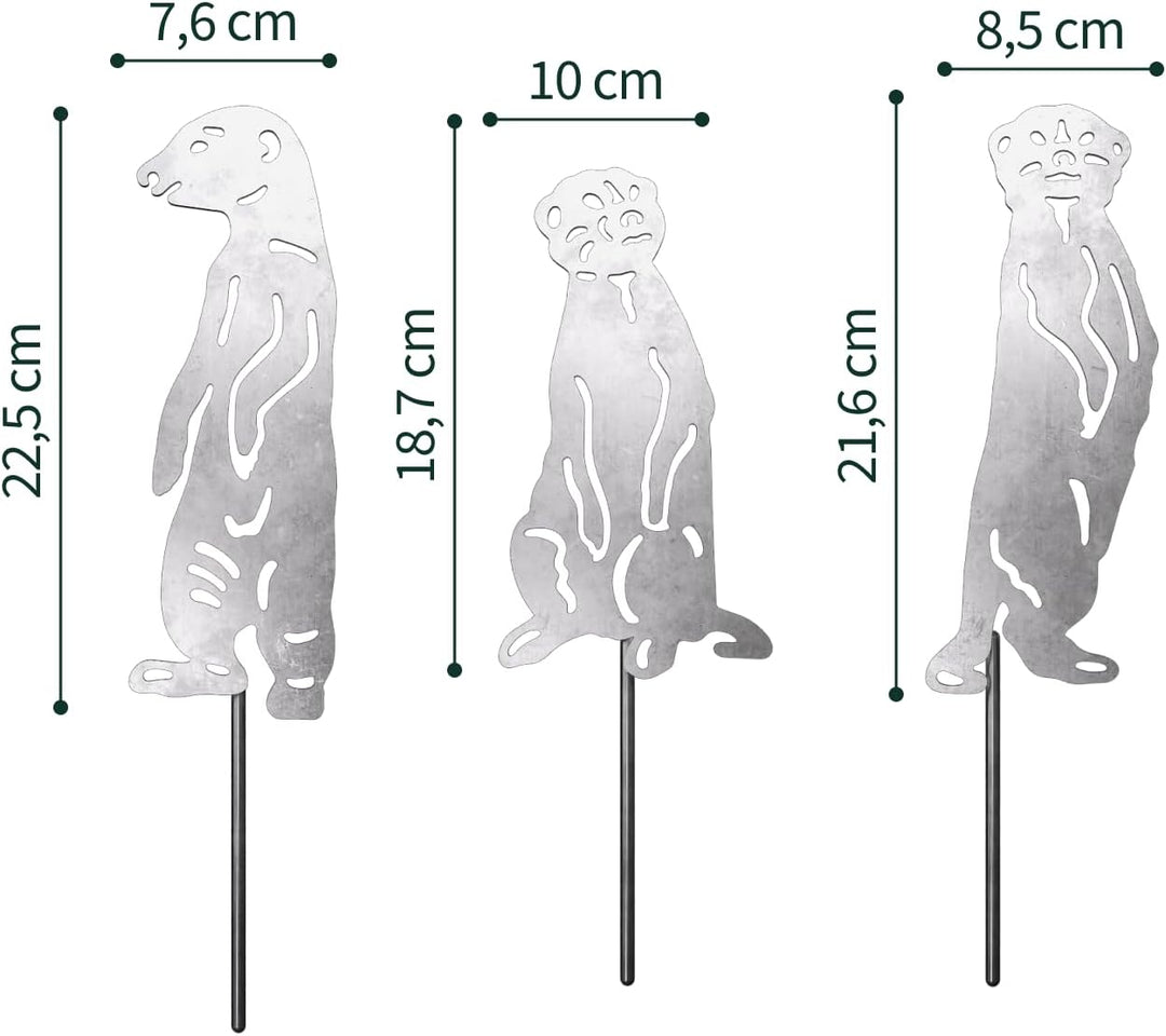 VERDOBA Erdmännchen Gartendeko Rost - Erdmännchen Figuren Set in Rostoptik - Gartenstecker Rost - Ga